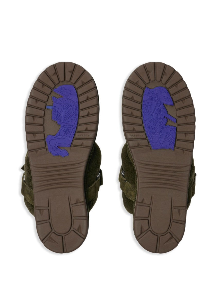 Burberry Chubby Suede Shearling Buckle Mules