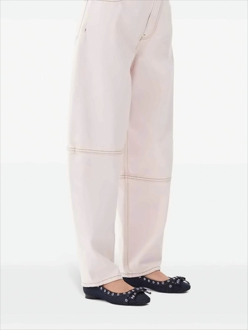 Ganni Pointed Toe Flat Shoes With Decorative Bow And Metal Eyelets