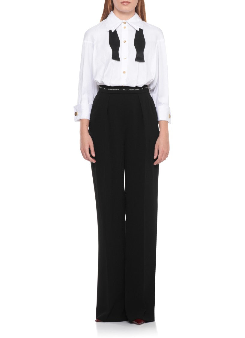 Elisabetta Franchi Classic Black And White Crepe Jumpsuit