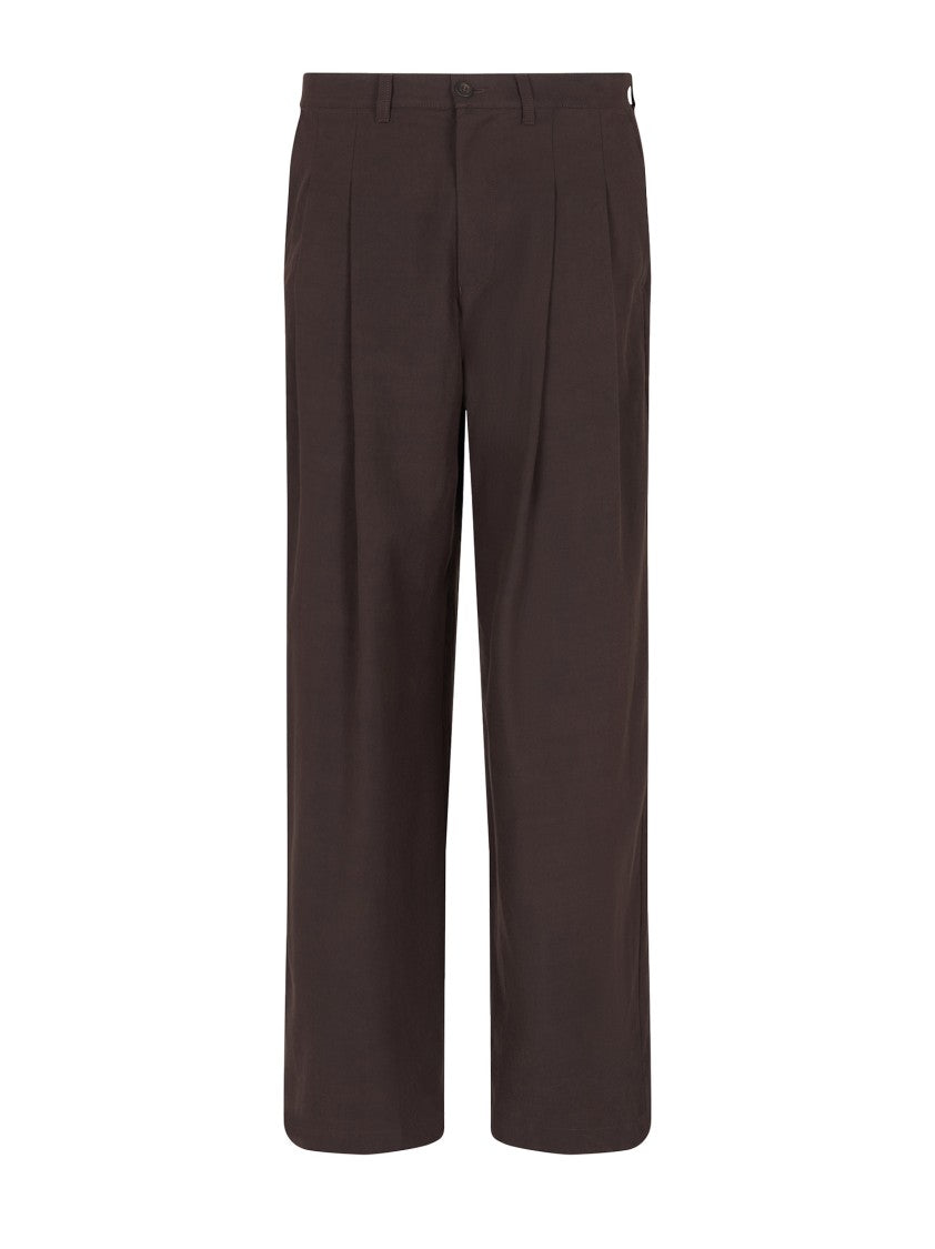 Emporio Armani Double Pleated Wide Leg Trousers In Soft Cotton-Lyocell Blend