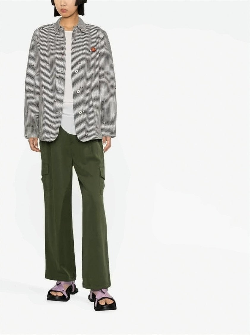 Kenzo Vertical Striped Casual Jacket With Embroidered Floral Details