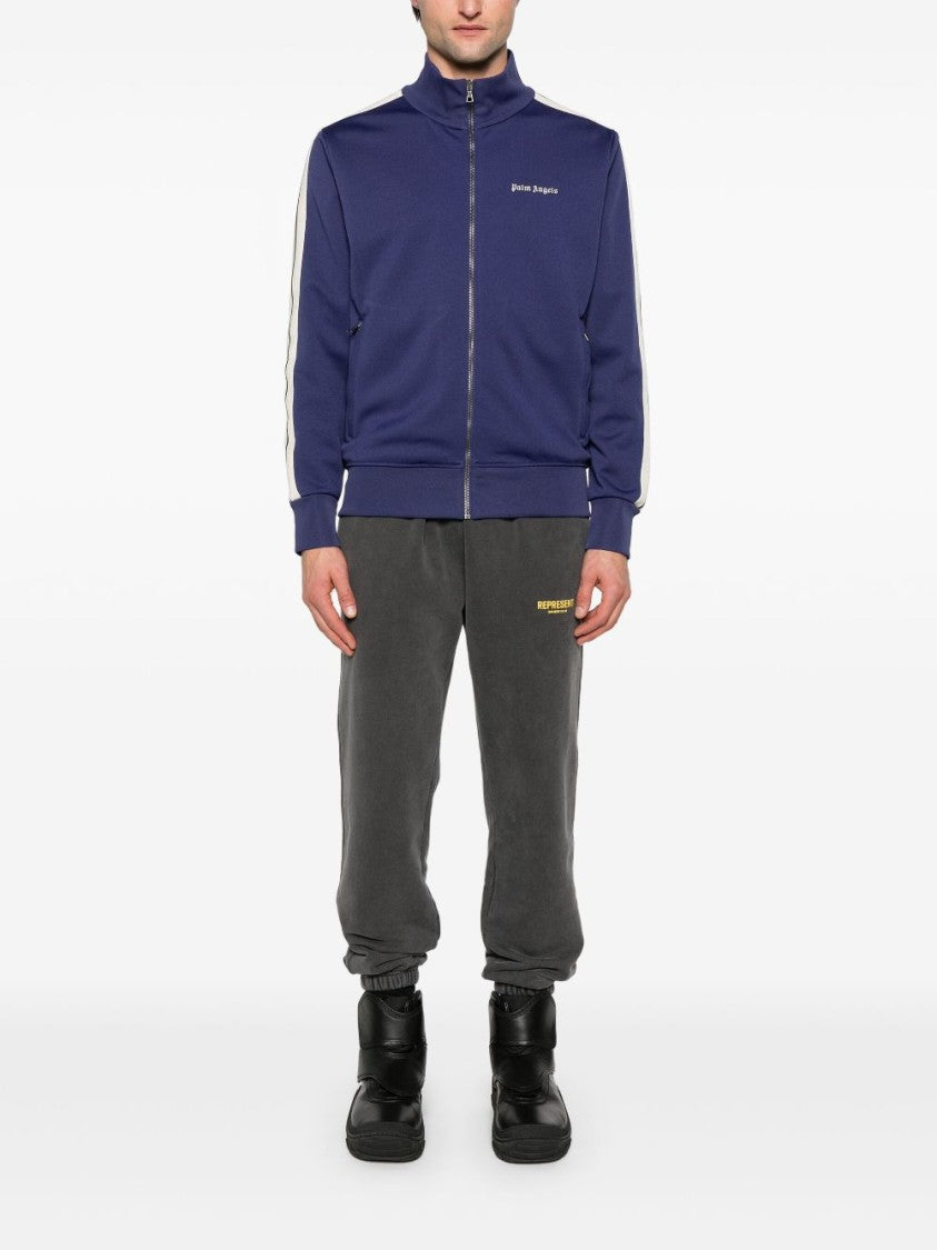 Palm Angels High Collar Blue Sweatshirt