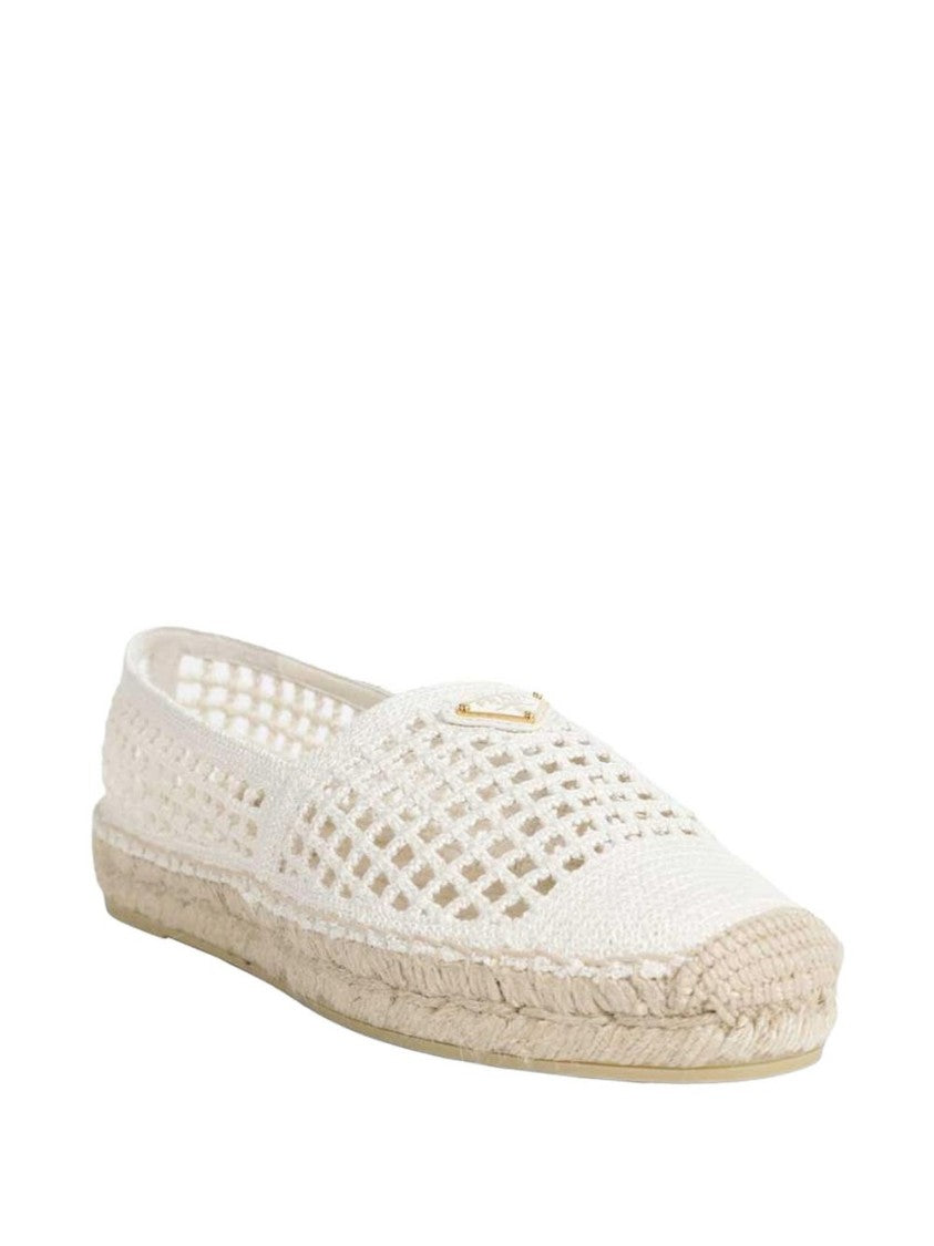 Prada White Crochet Braided Jute Espadrilles