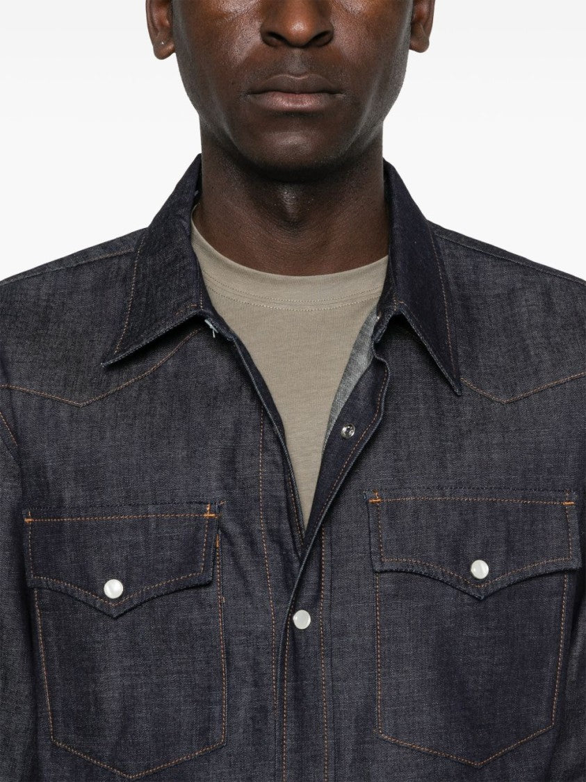 A.P.C. Blue Chest Flap Pockets Denim Shirt