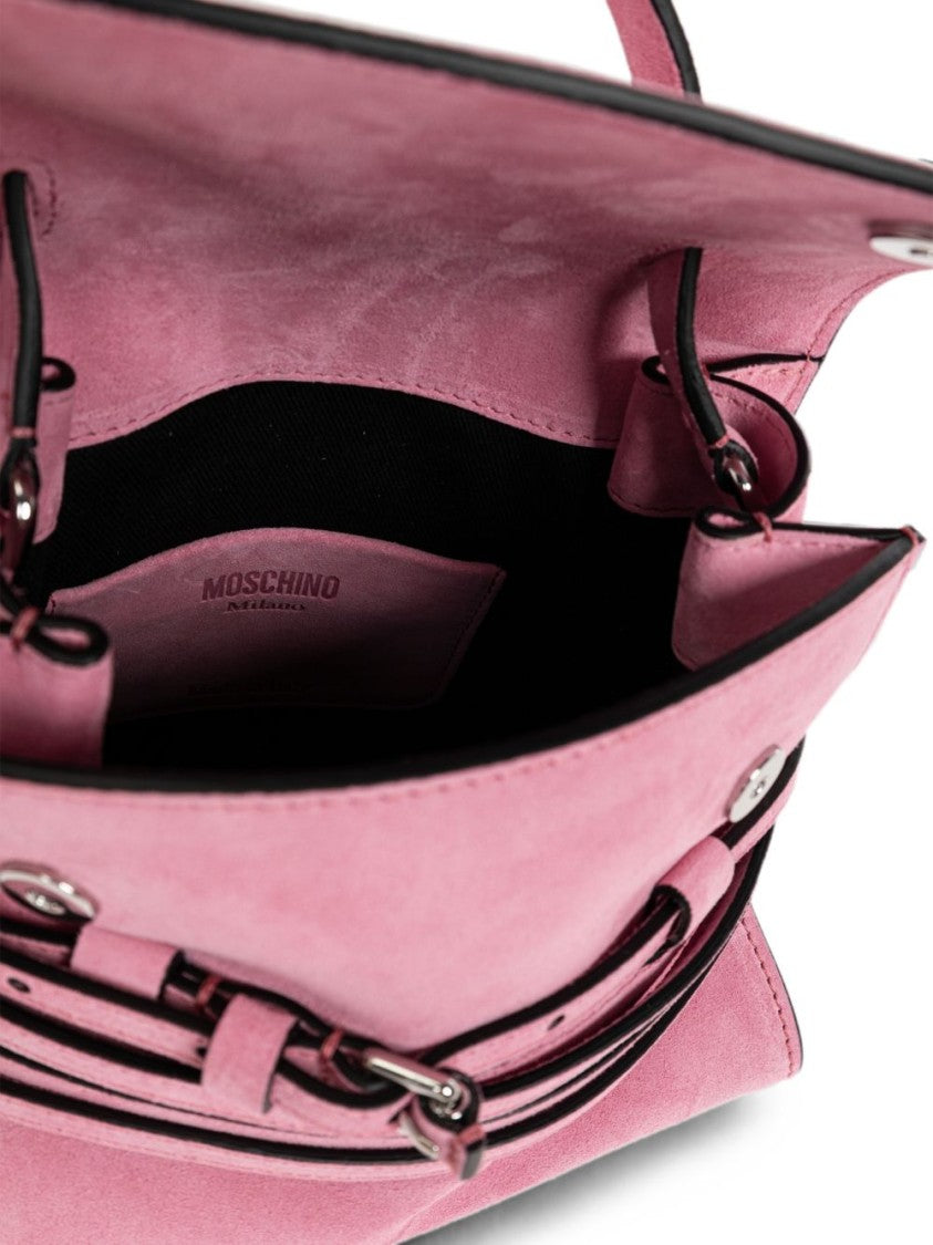 Moschino Pastel Pink Structured Handbag With Embossed Logo