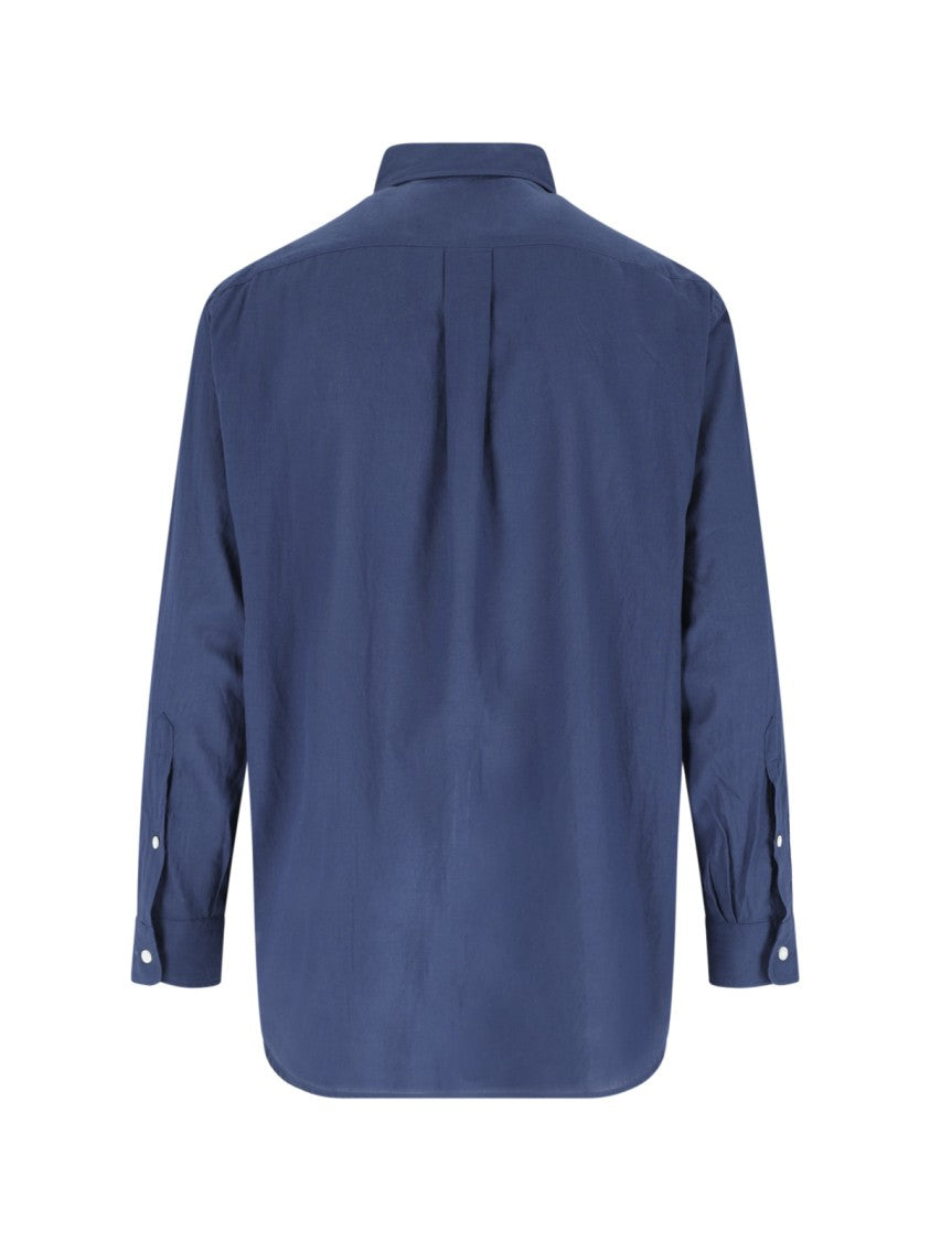 Kaptain Sunshine Blue Minimalist Traditional Collar Cotton Shirt