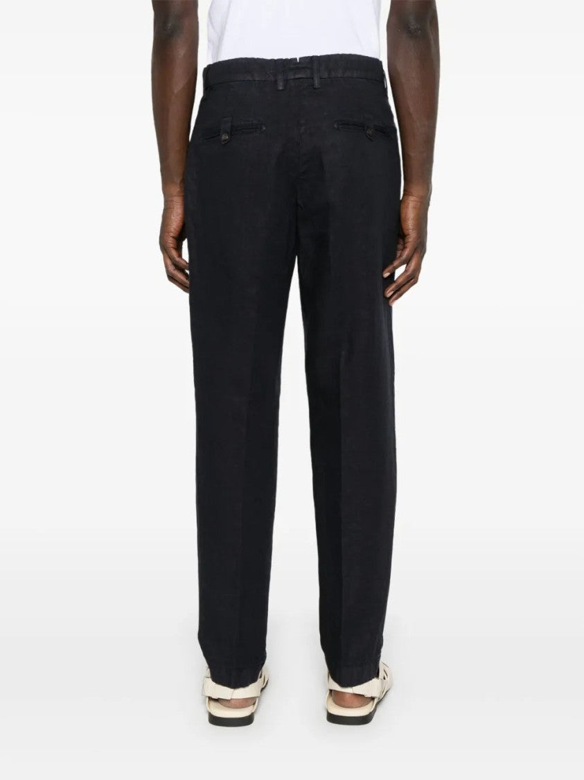 Eleventy Navy Blue Linen Trousers