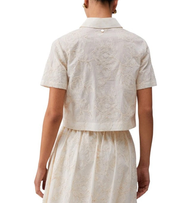 Liu Jo White Cotton Muslin Shirt With Refined Floral Embroidery