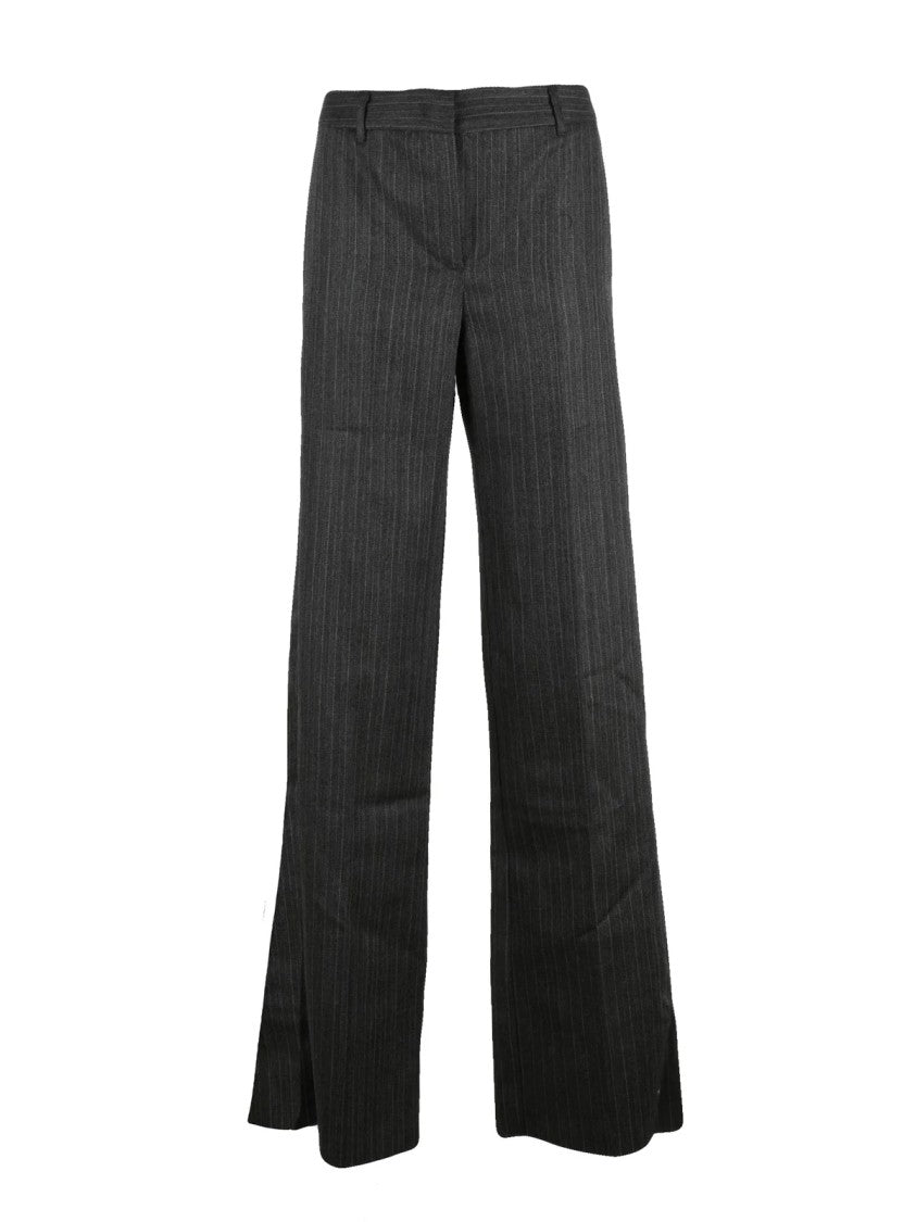 Marella Brown Pinstripe Wide-Leg Virgin Wool Pants