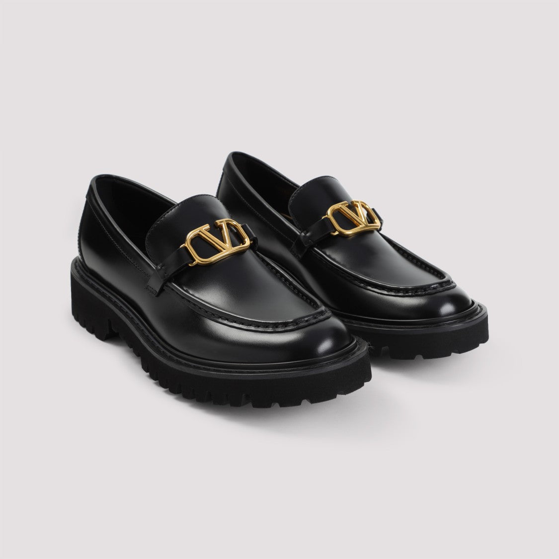 Valentino Garavani Black Leather Loafers With Gold-Tone V-Logo Detail
