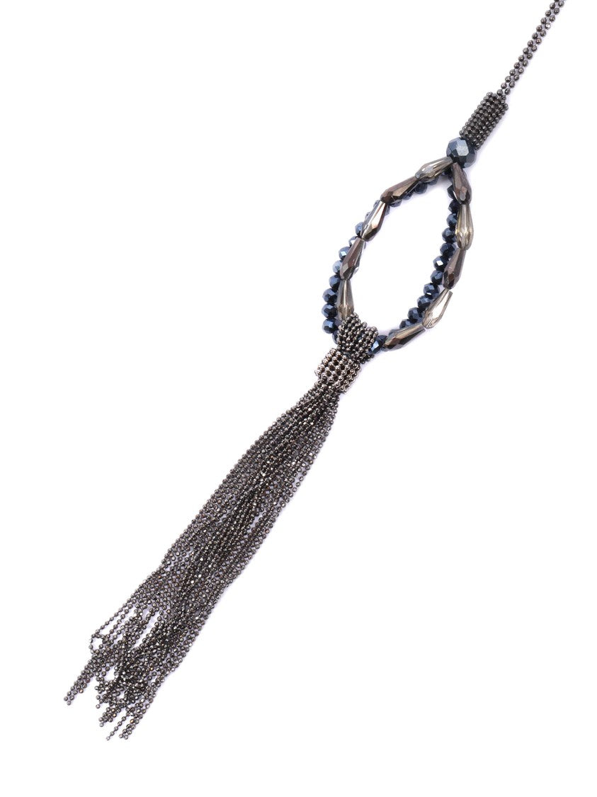 Peserico Teardrop Pendant Necklace With Metallic Tassel