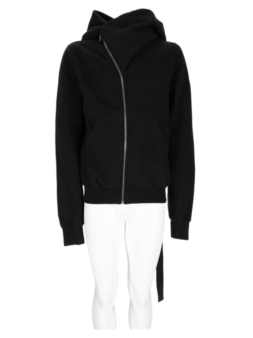 Drkshdw By Rick Owens Black Asymmetrical Extended Hood Cotton Sweatshirt