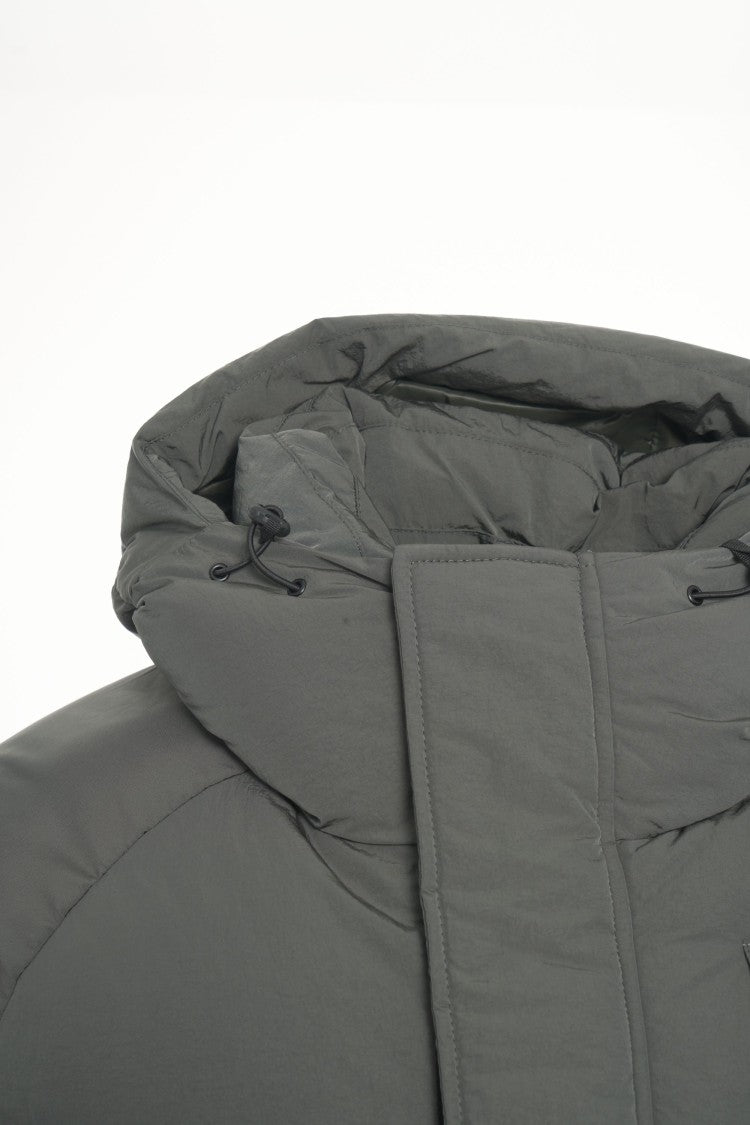 Blauer Padded Grey Quilted Down Jacket With Fixed Hood And Zippered Pockets