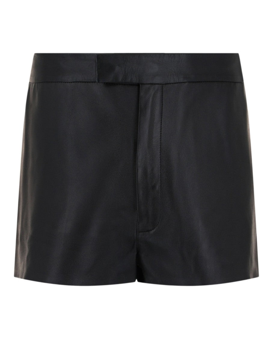 Ferragamo Mid-Rise Lambskin Leather Shorts With Concealed Button And Pockets