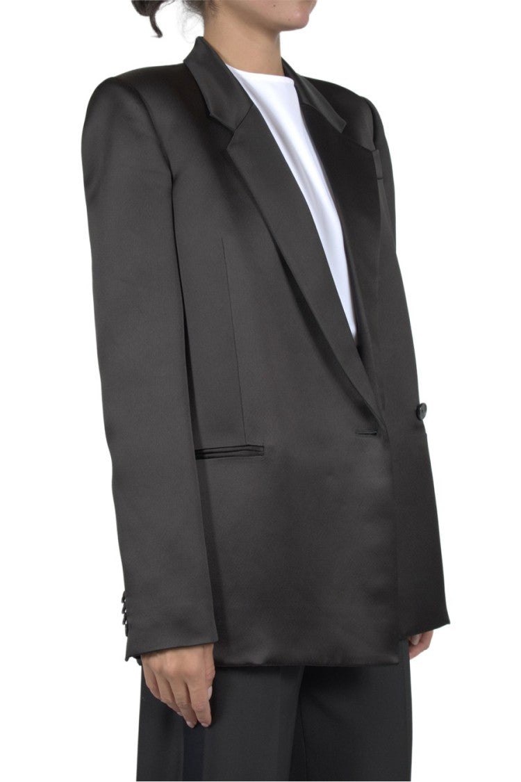 Khaite Black Satin-Finish Oversized Viscose Blazer