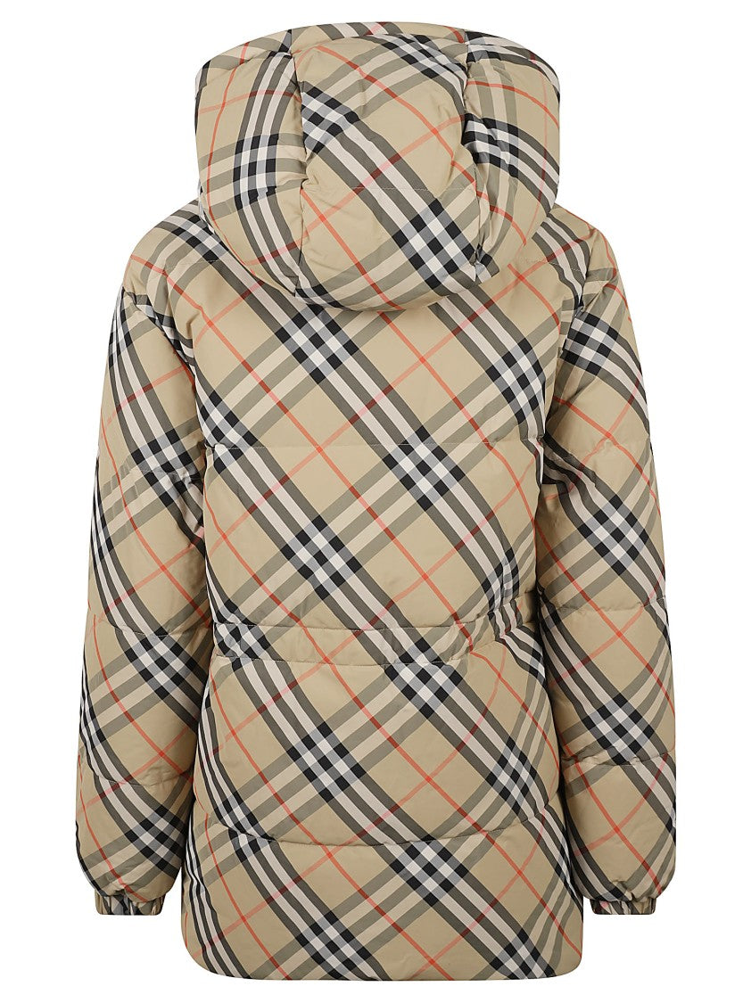 Burberry Puffy Check Pattern Coat With Hood