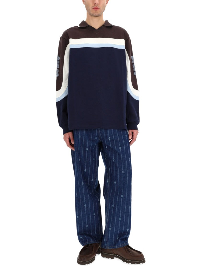 Drôle De Monsieur Color-Block Racing Long-Sleeved Polo Shirt