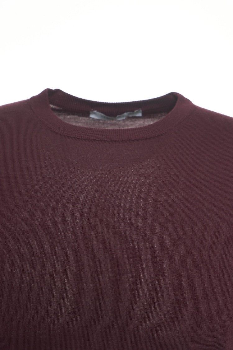 Gender Burgundy Slim Fit Crew Neck Sweater With Ribbed Cuffs