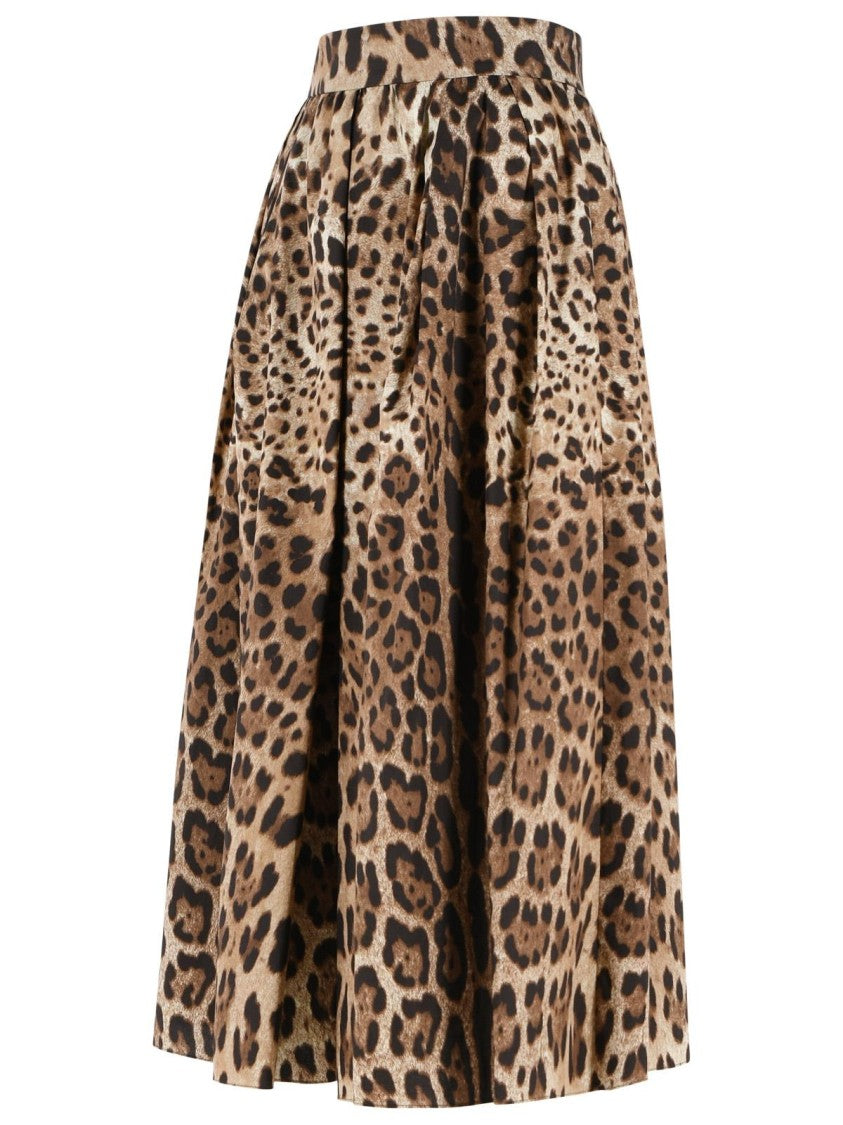 Dolce & Gabbana Leopard Print Cotton Midi Skirt