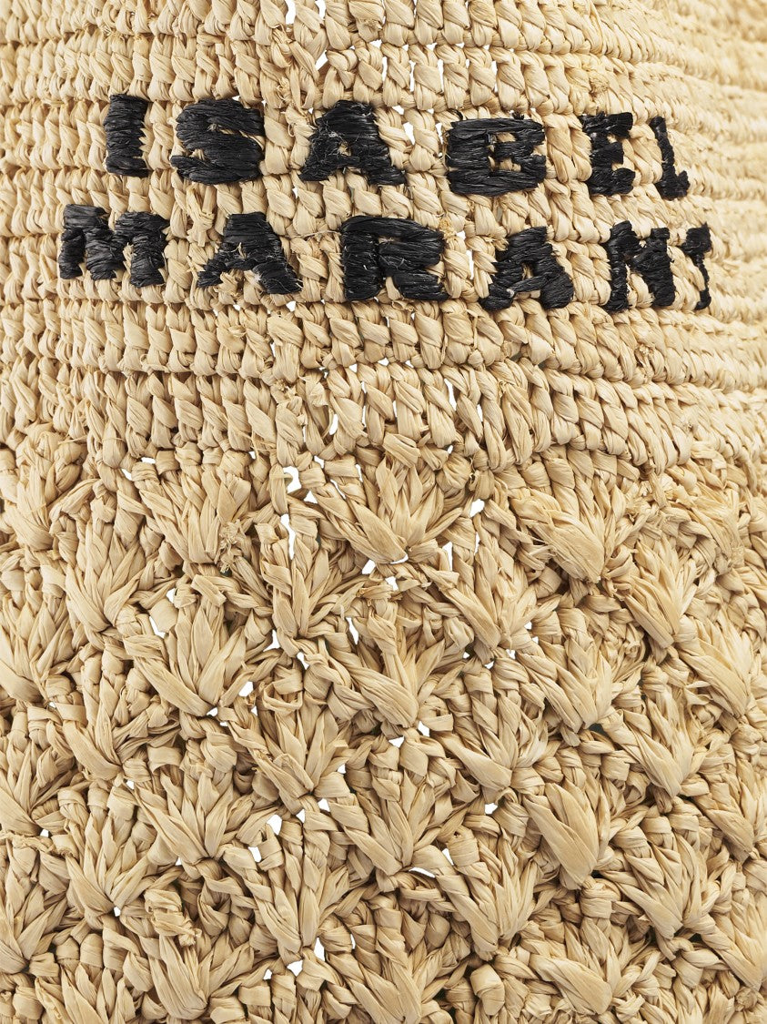 Isabel Marant Handcrafted Small Woven Raffia Bag With Embroidered Logo