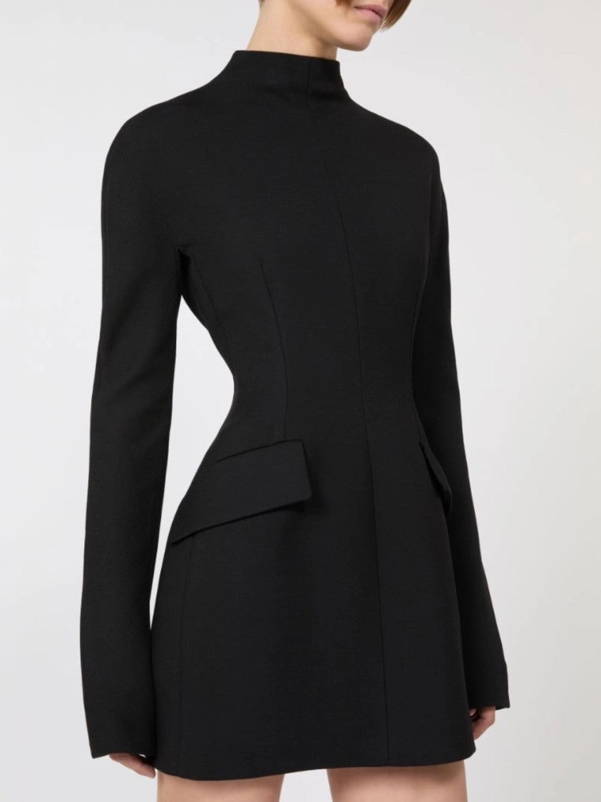 Sportmax Black Hourglass Silhouette Gabardine Mini Dress