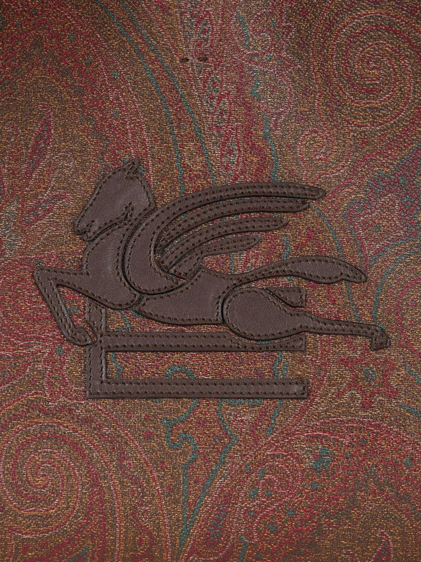 Etro Multicolored Embossed Leather Tote Bag With Pegasus Motif
