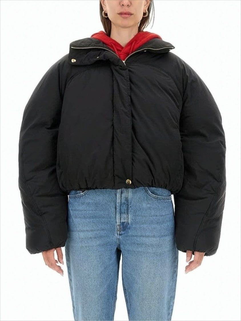 Jacquemus Cropped Black Puffer Jacket With Oversized Sleeves