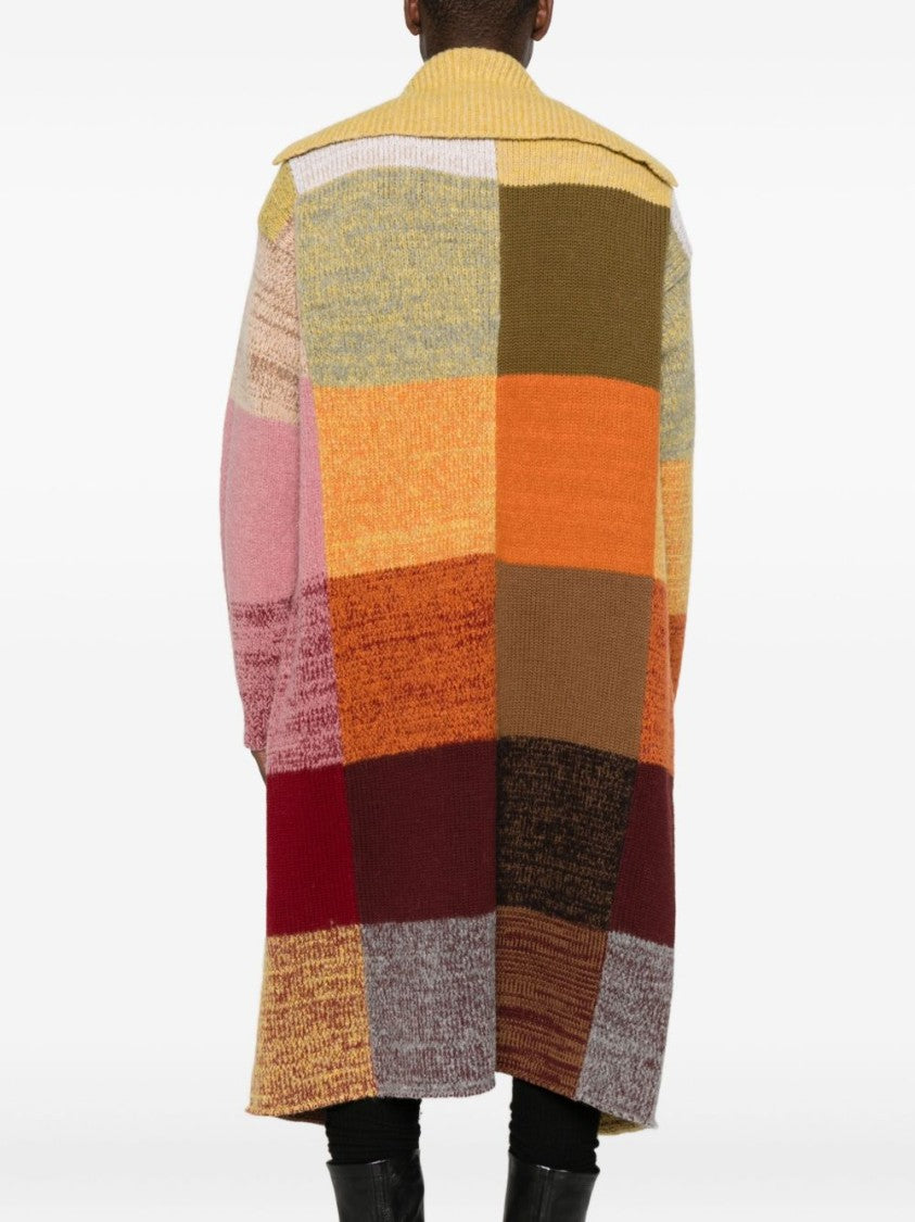 Dries Van Noten Multicolour Orange Patchwork Wool Blend Coat