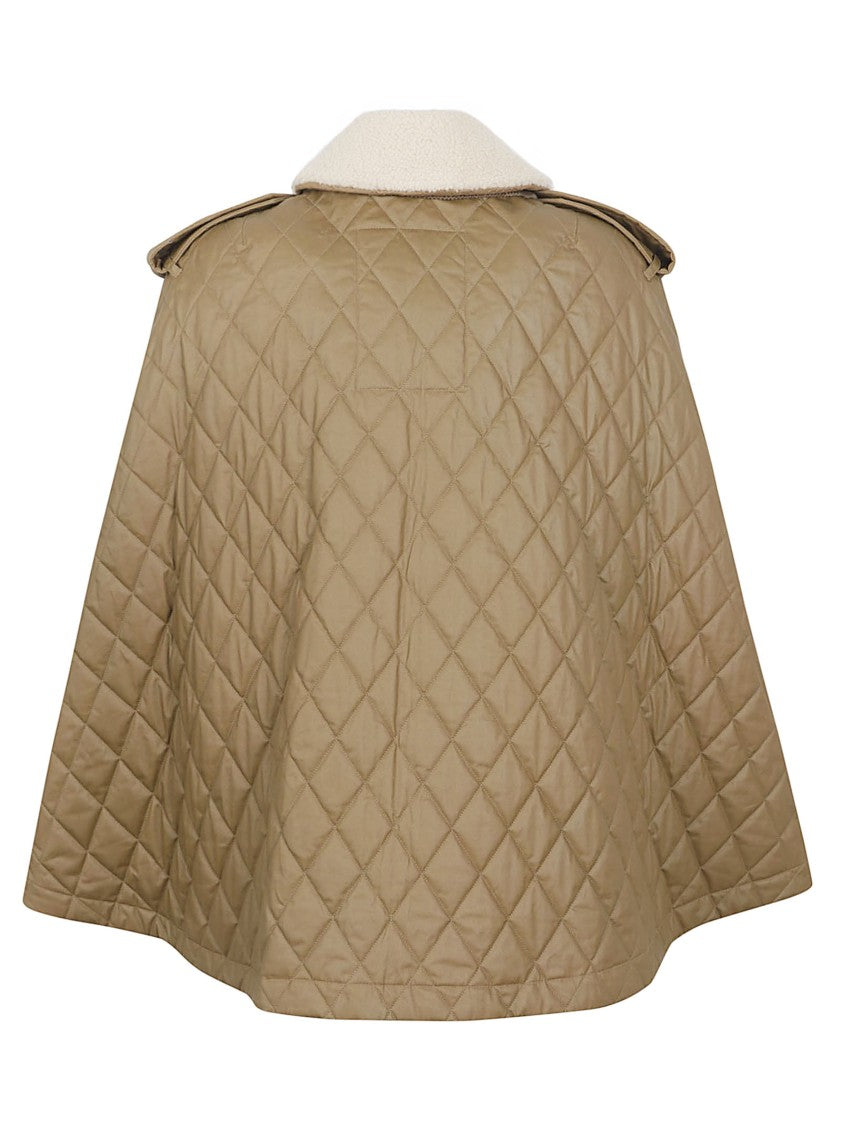 Burberry Quilted Cape With Teddy Collar And Contrast Fastening