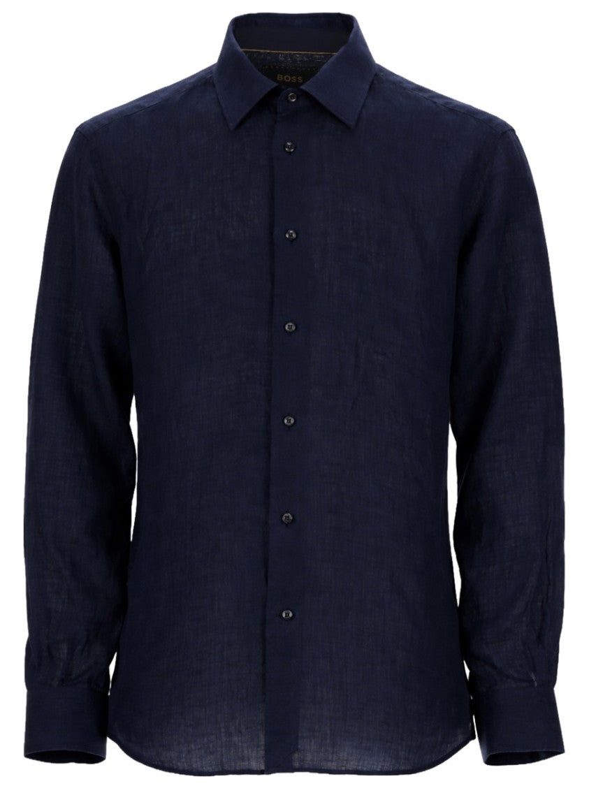 Boss Camel L-Hays-Kentw-C Long-Sleeve Tailored Linen Shirt