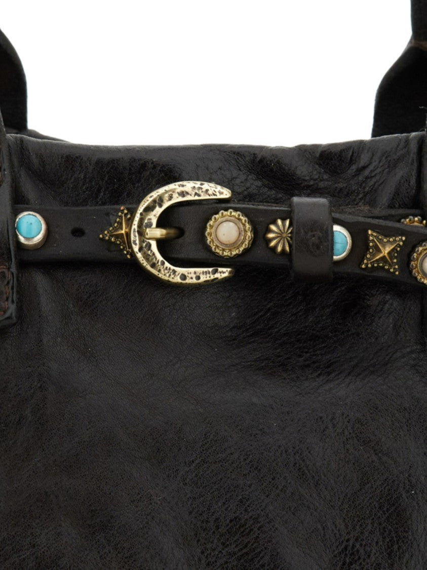 Campomaggi Black Leather Handbag With Decorative Belt And Elegant Buckle