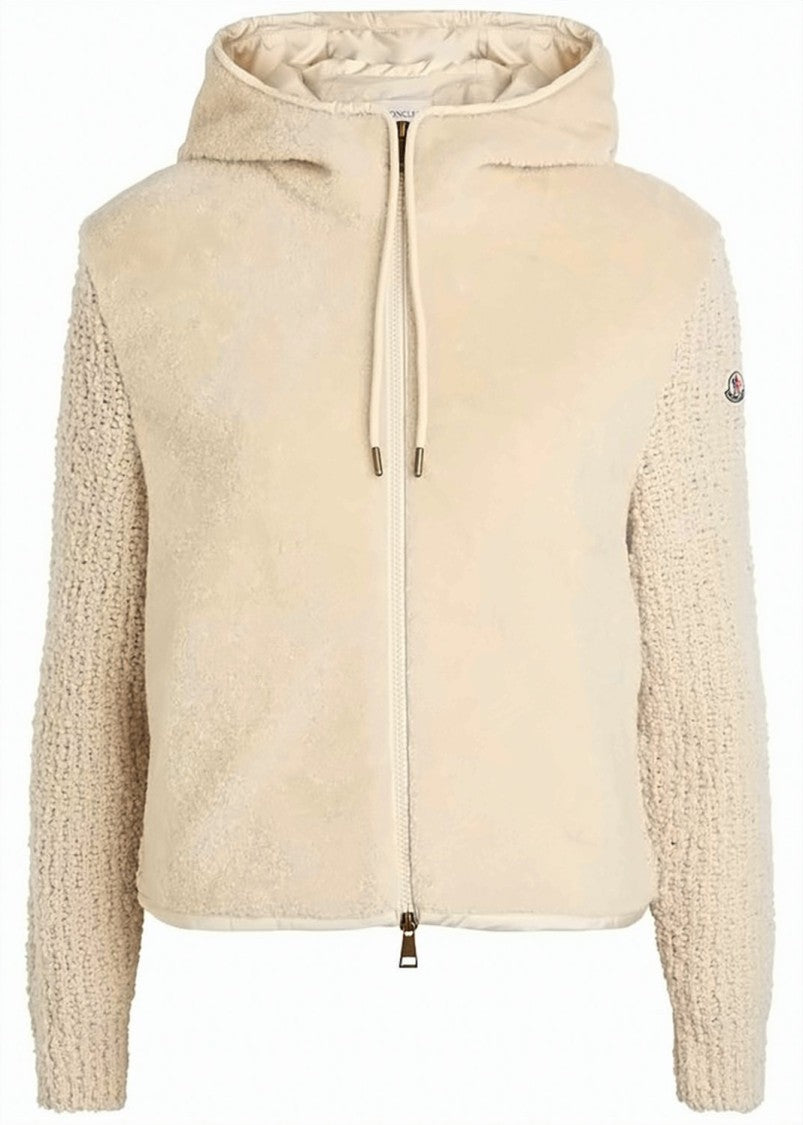 Moncler Cropped Plush-Fleece Jacket With Contrasting Knitted Sleeves