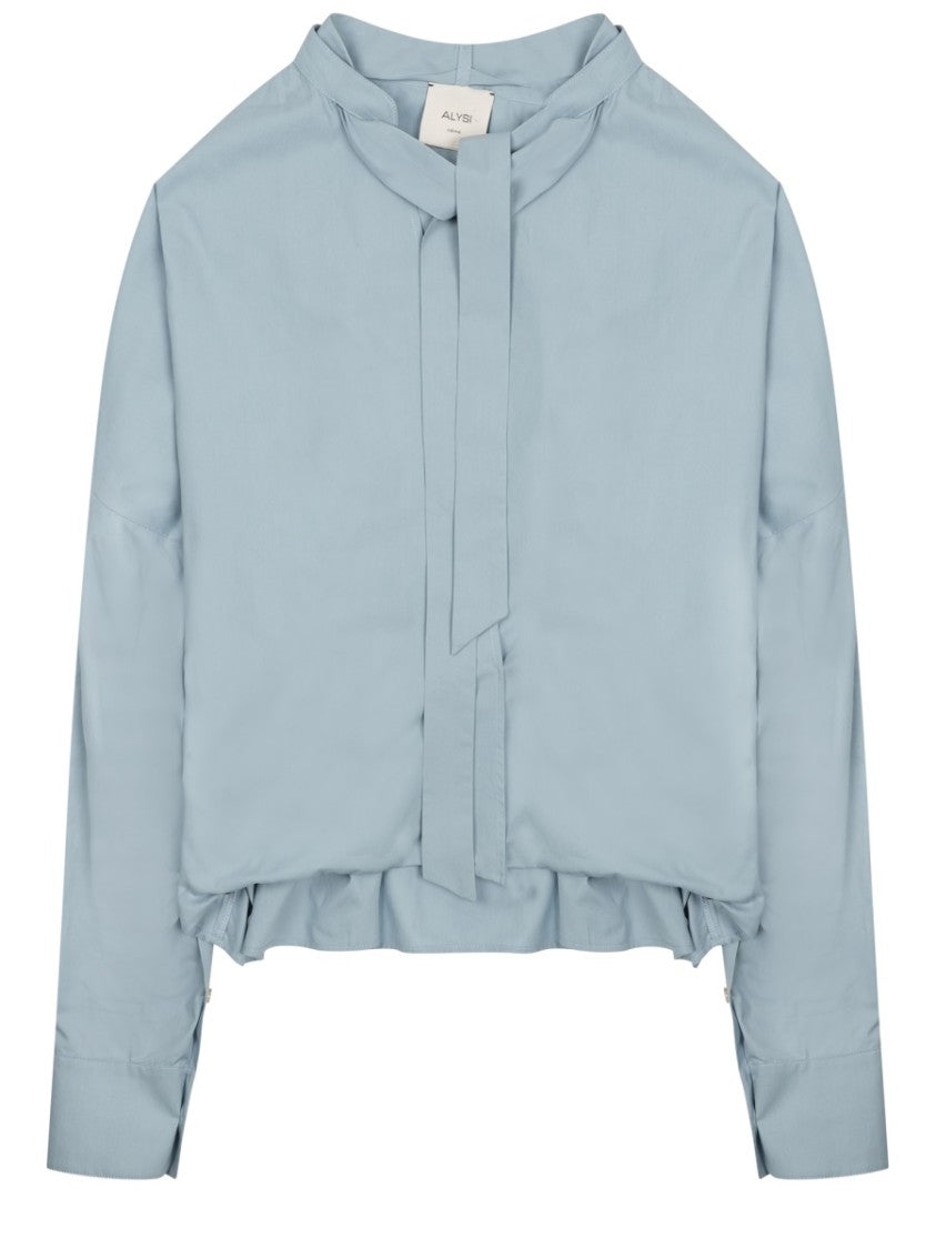 Alysi High Neck Bow Tie Cotton Blouse