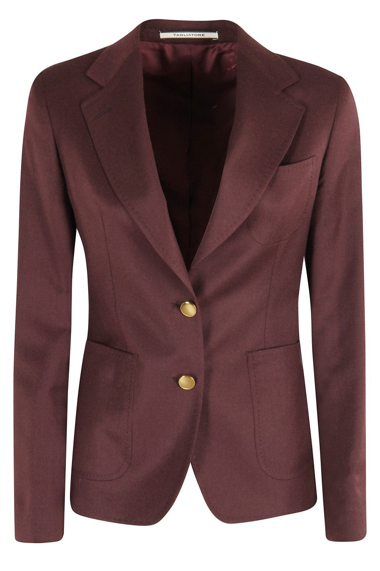 Tagliatore Single-Breasted Burgundy Blazer With Gold Accents
