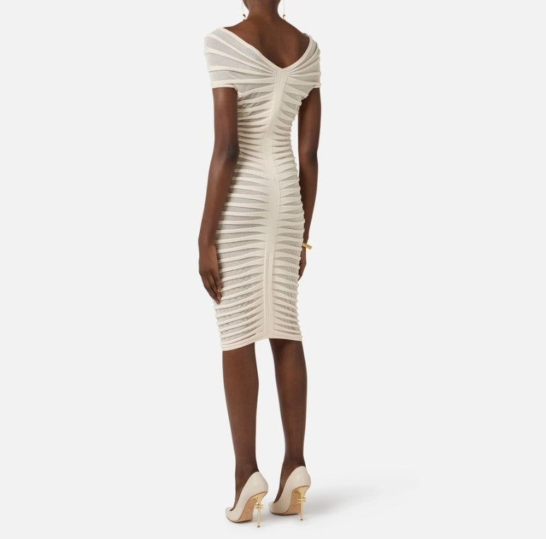 Elisabetta Franchi Cotton Viscose Embossed Midi Dress