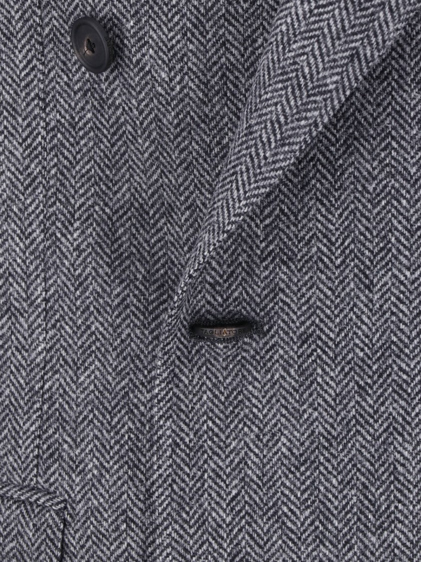 Tagliatore Double-Breasted Grey Virgin Wool Blazer With Classic Notch Lapel