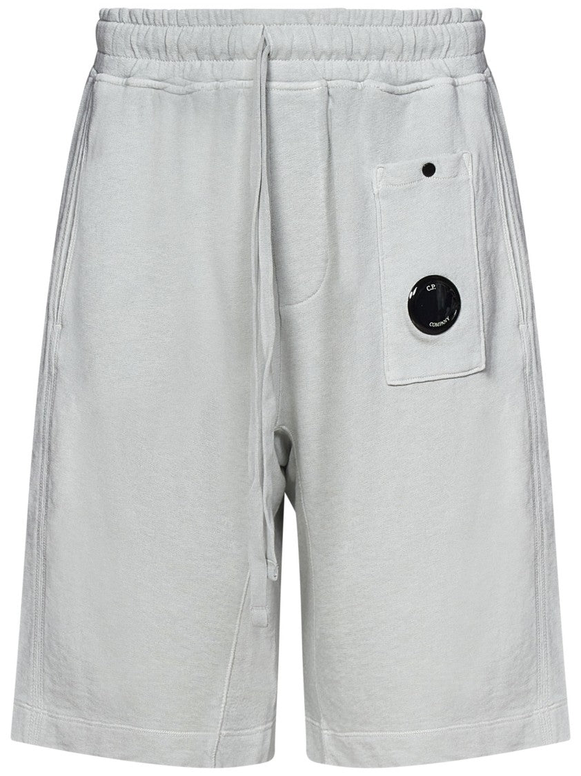 C.P. Company Relaxed Fit Light Gray Shorts With Lens Detail