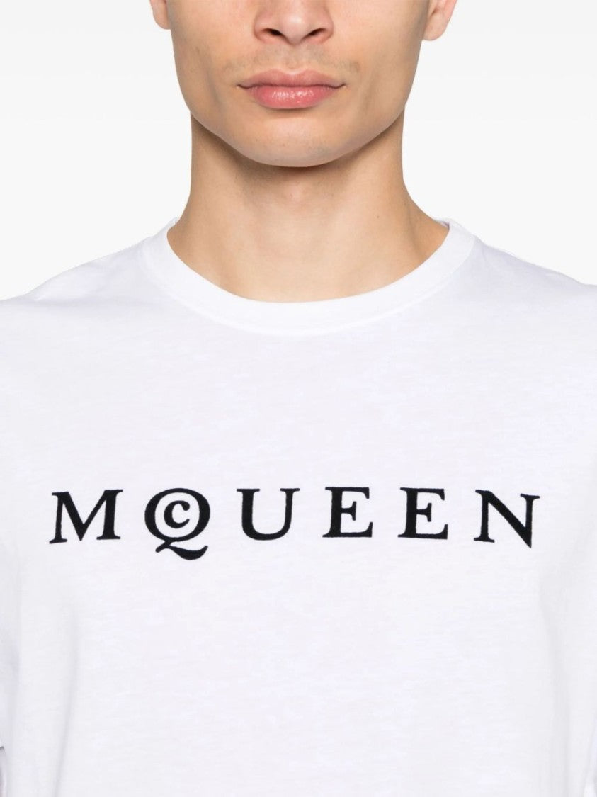 Alexander Mcqueen White Cotton T-Shirt With Bold Black Logo
