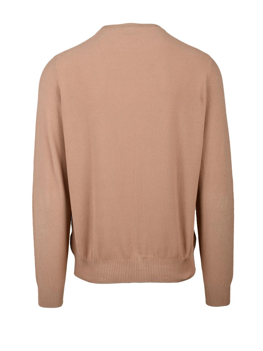 Filippo De Laurentiis Crew Neck Sweater In Muted Pink With Ribbed Detailing