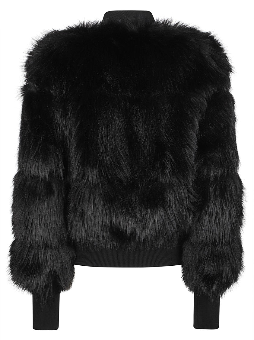 Patrizia Pepe Cropped Glossy Faux Fur Down Jacket