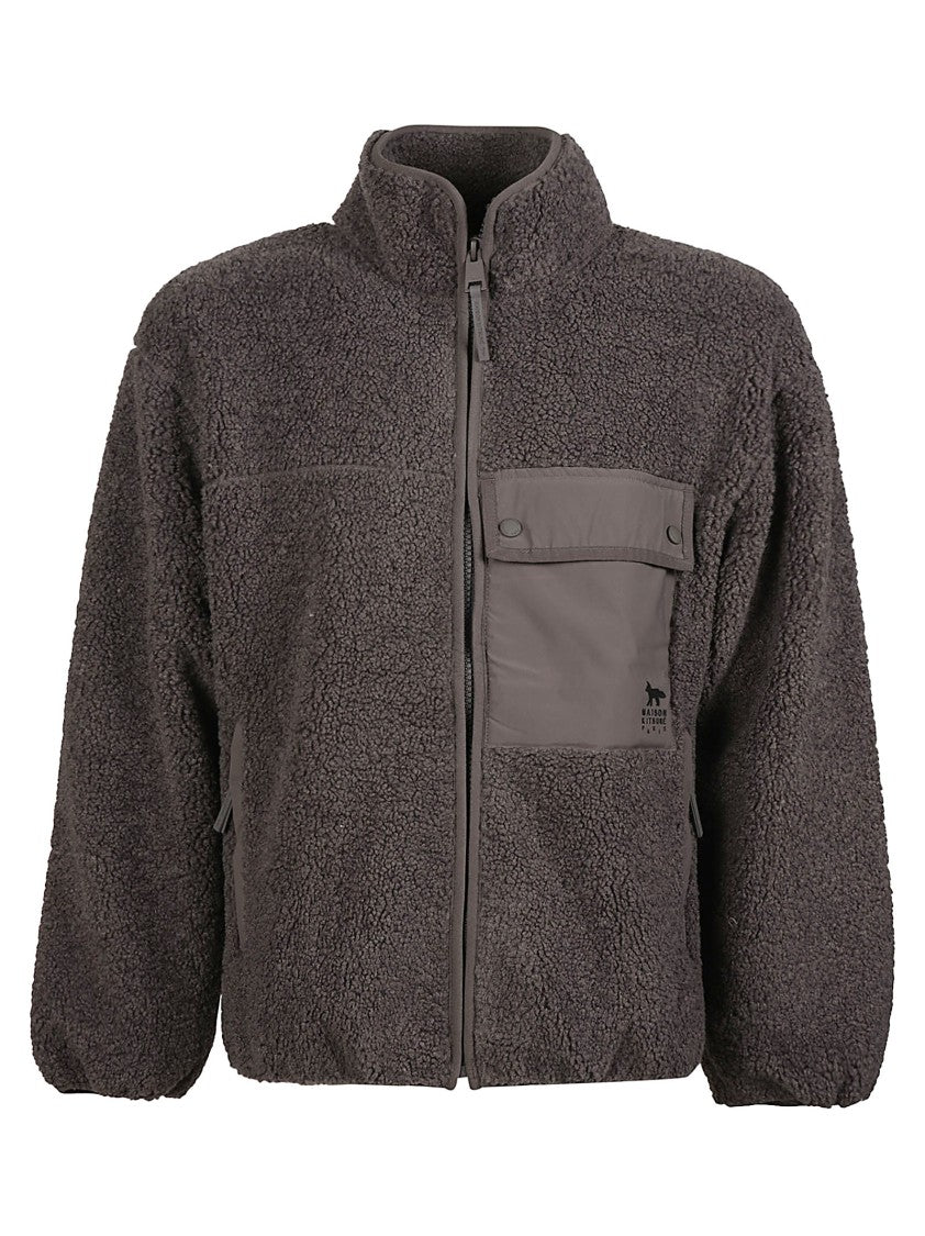 Maison Kitsuné Textured Full Zip Elbow Patch Jacket