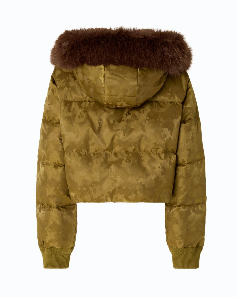 Pinko Cropped Camouflage Jacquard Satin Down Jacket