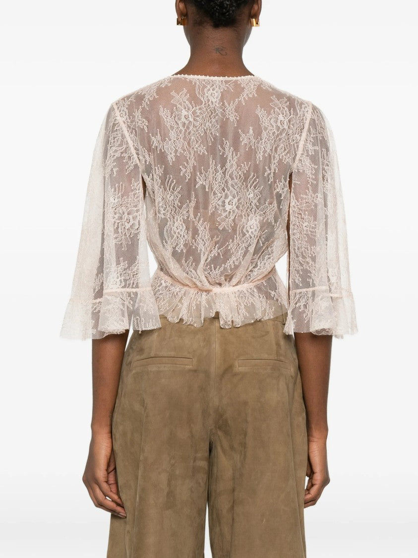 Alberta Ferretti Black Cropped Sheer Lace Top
