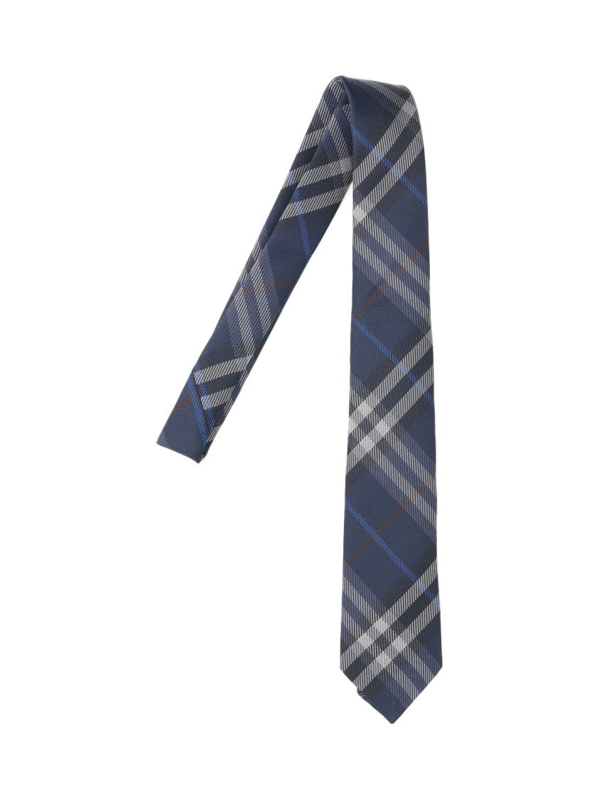 Burberry Silk Tie, Blue, All-Over Check Pattern, Adjustable.