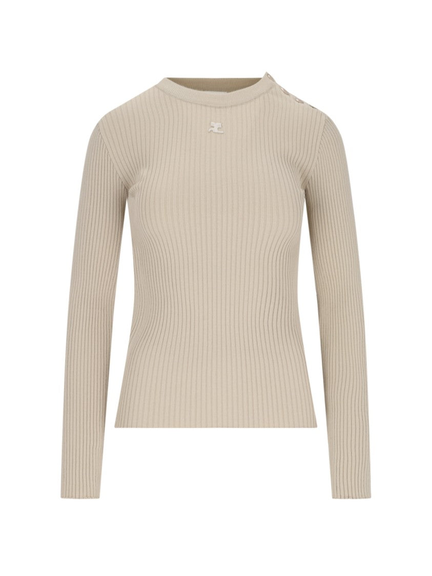Courrèges Ribbed Knit Sweater – Beige