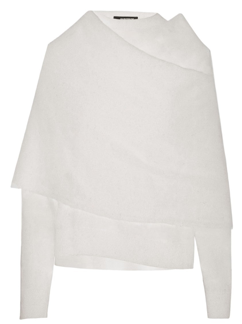 Darkpark White Draped Wool Cashmere-Blend Sweater