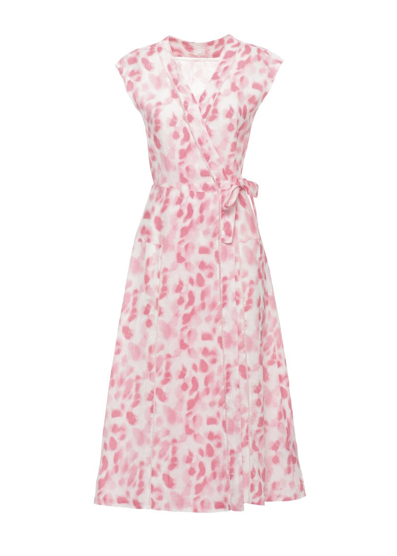 120% Lino V-Neck Linen Midi Dress With Lace Waist Detail