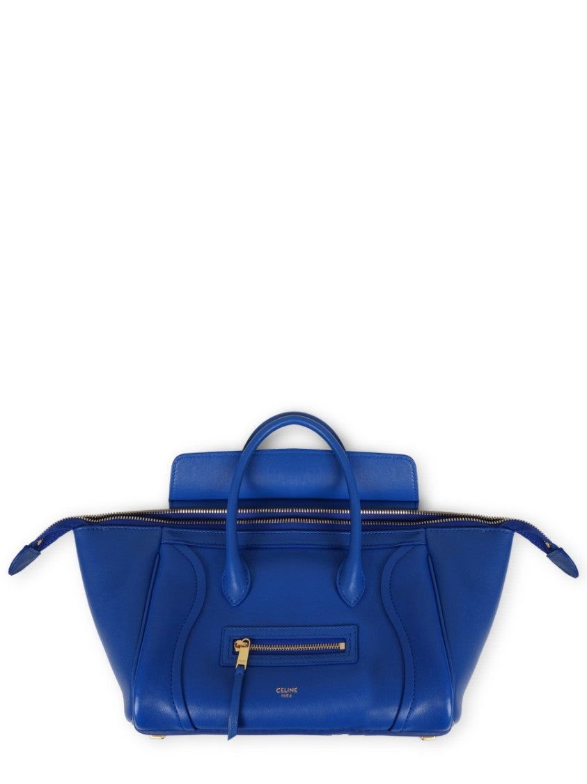 Celine Small Structured Handbag With Winged Silhouette And Gold Accents