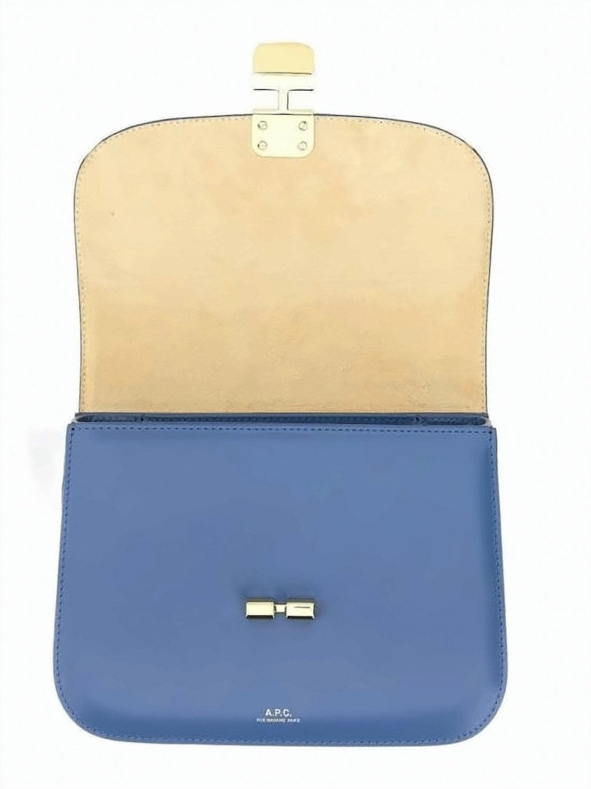 A.P.C. Structured Blue Leather Shoulder Bag With Gold-Tone Clasp
