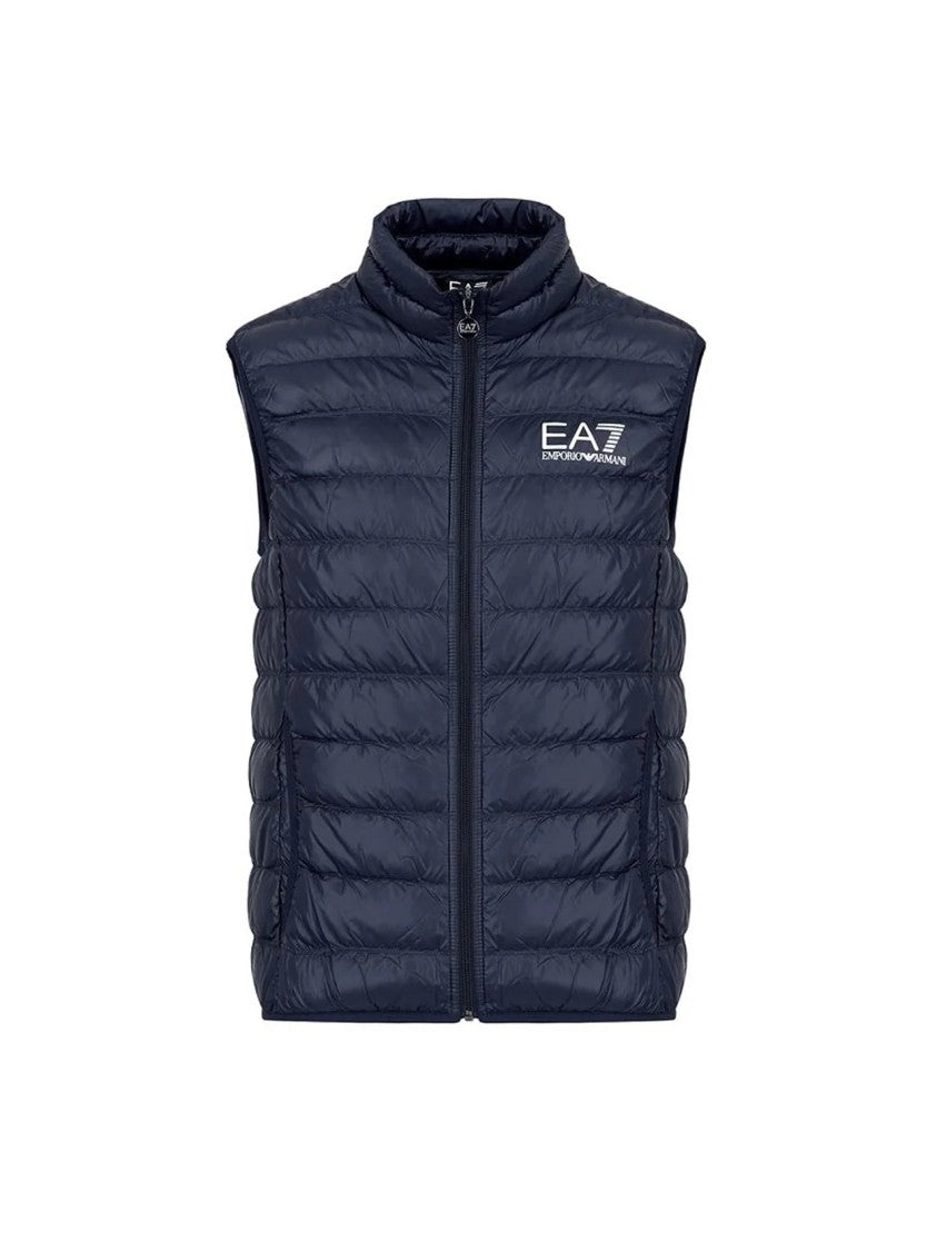 Ea7 Emporio Armani Quilted Blue Sleeveless Vest With Goose Down Filling